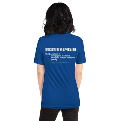 "Book Boyfriend Application" Unisex t-shirt bookish merch - TBRaring
