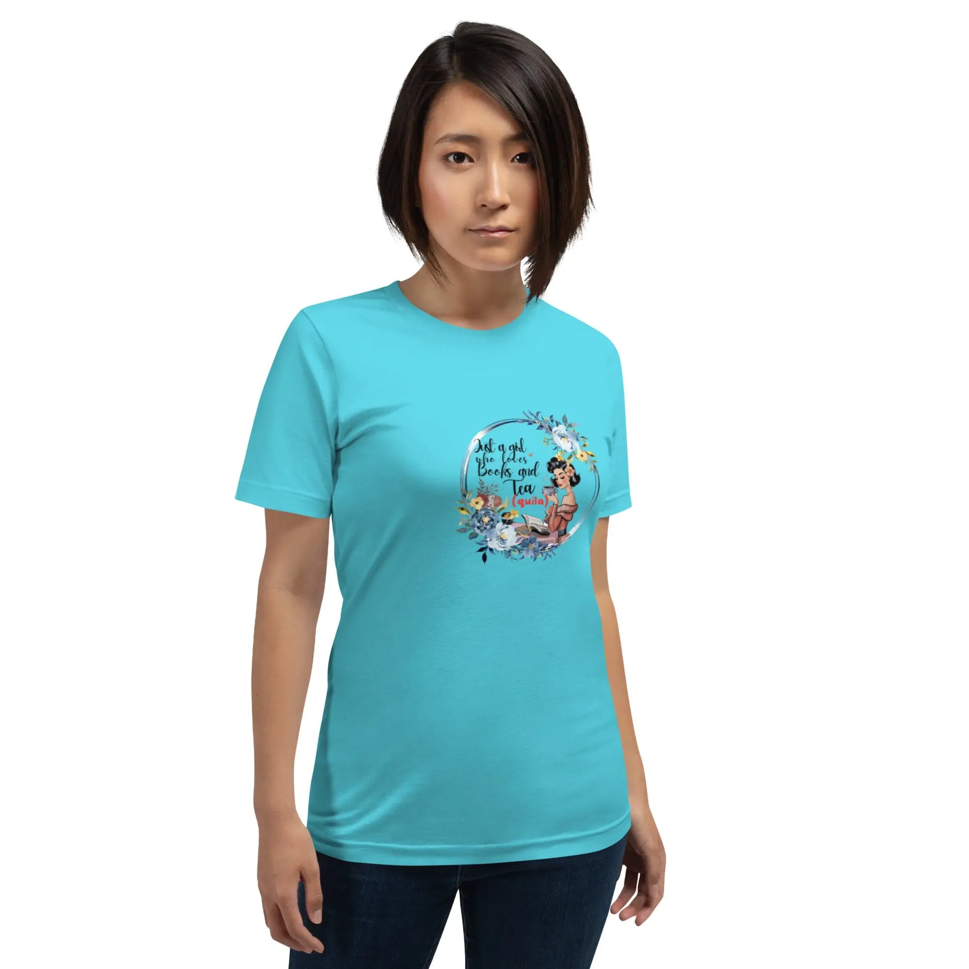 "Just a Girl who Loves Books and Tea - quila" Unisex t-shirt bookish merch - TBRaring