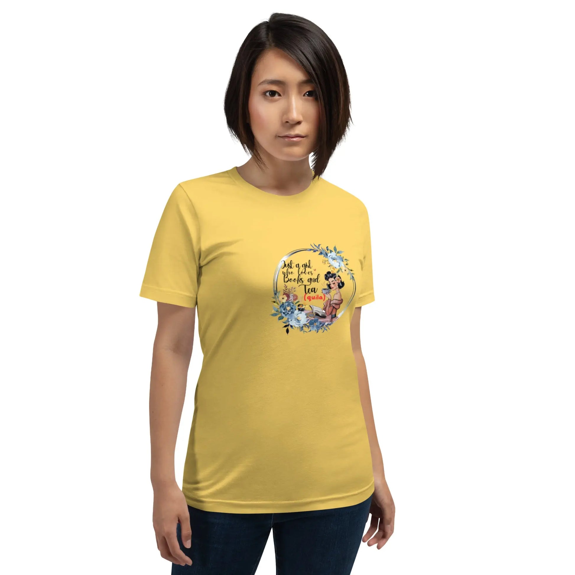 "Just a Girl who Loves Books and Tea - quila" Unisex t-shirt bookish merch - TBRaring