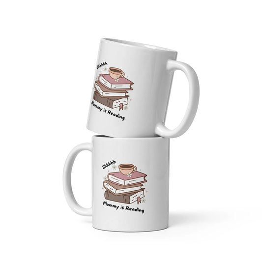 "Shhhh Mommy is Reading" Bookish Merch White glossy mug - TBRaring