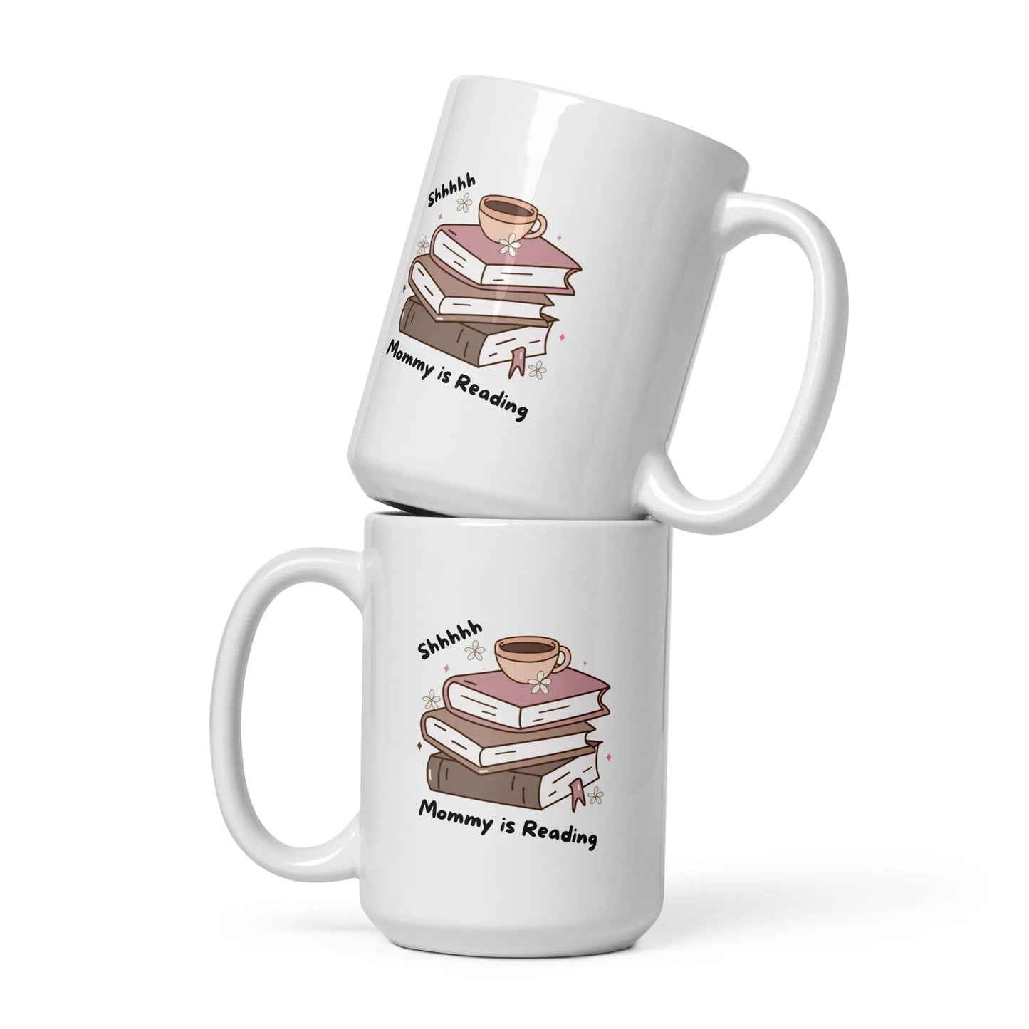 "Shhhh Mommy is Reading" Bookish Merch White glossy mug - TBRaring