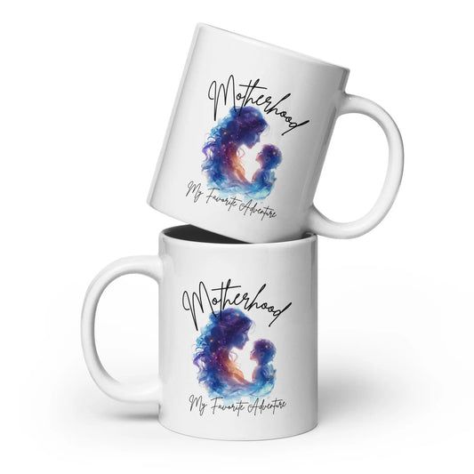 "Motherhood My Favorite Adventure" White Bookishly glossy mug - TBRaring