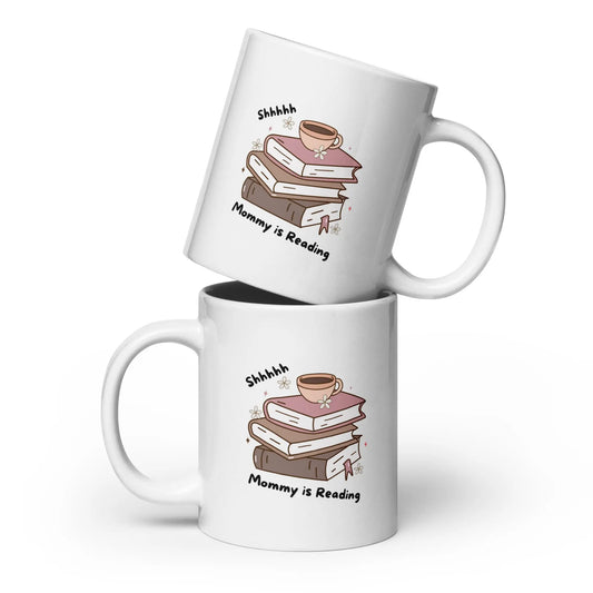 "Shhhh Mommy is Reading" Bookish Merch White glossy mug - TBRaring