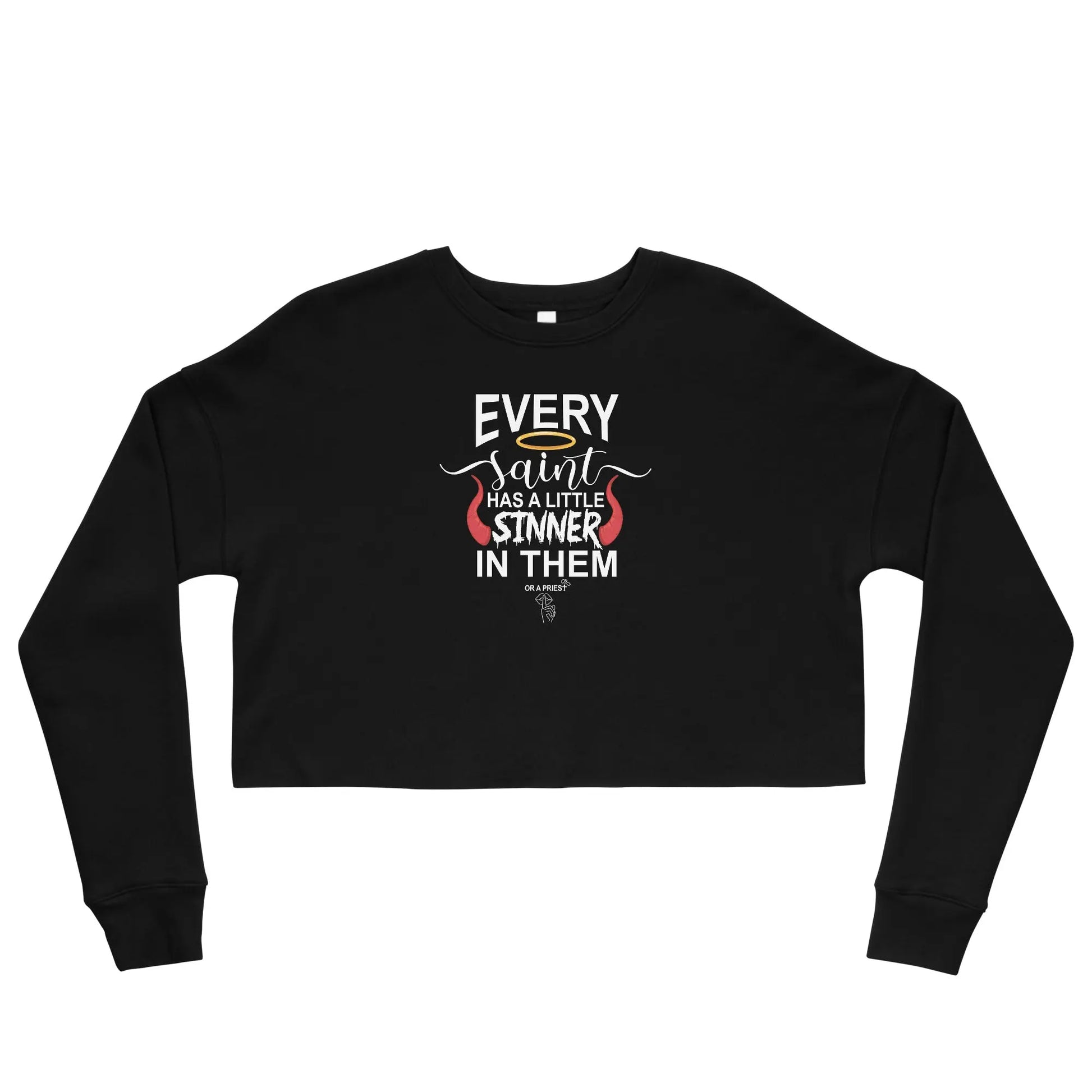 "Every Saint Needs A Little Sinner" Crop Sweatshirt bookish merch - TBRaring