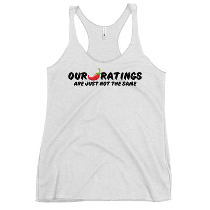 "Our chili pepper ratings are not the same" Women's Racerback Tank top bookish goods - TBRaring