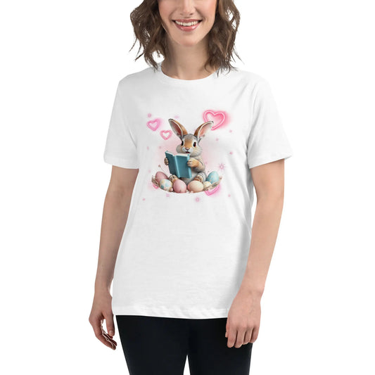 "Bunny Reading" Women's Relaxed T-Shirt - TBRaring