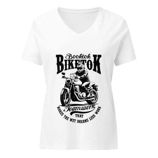 "Booktok Biketok Teamwork" Women’s relaxed v - neck t-shirt Bookish Goods - TBRaring