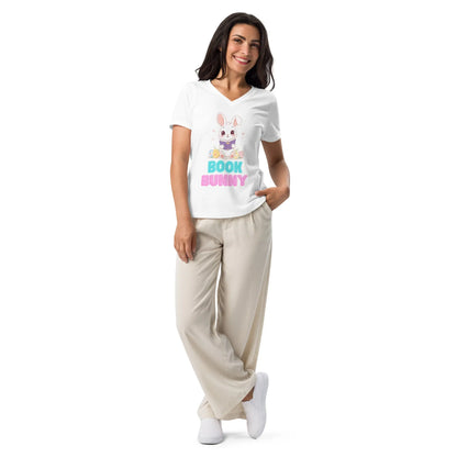 "Book Bunny" Women’s relaxed v - neck t-shirt bookish merch - TBRaring
