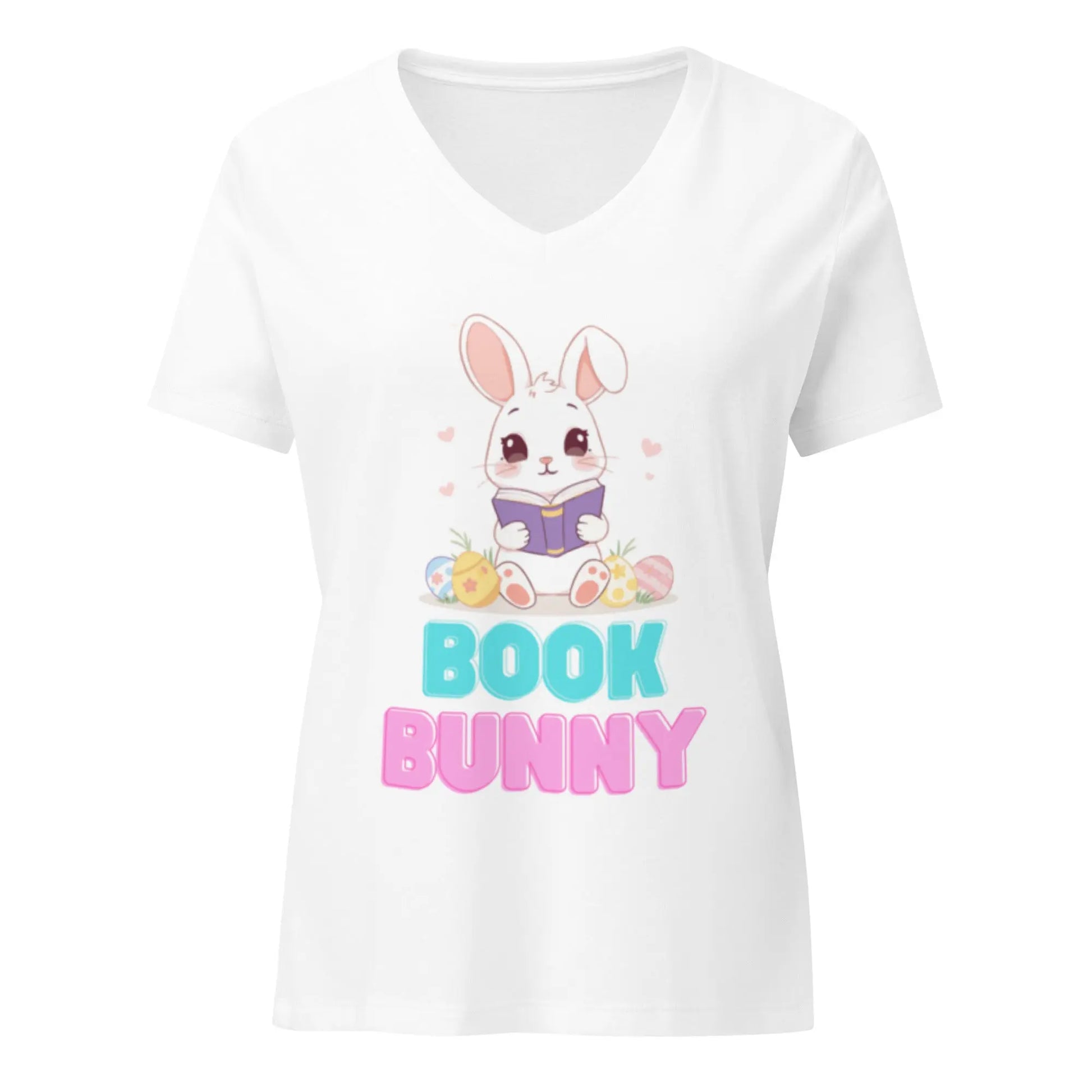 "Book Bunny" Women’s relaxed v - neck t-shirt bookish merch - TBRaring