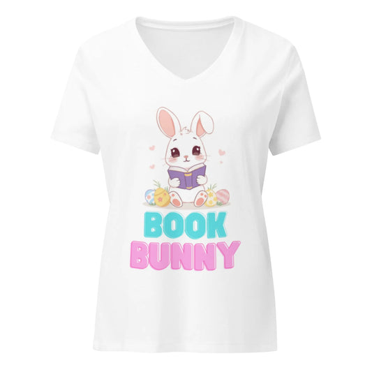 "Book Bunny" Women’s relaxed v - neck t-shirt bookish merch - TBRaring
