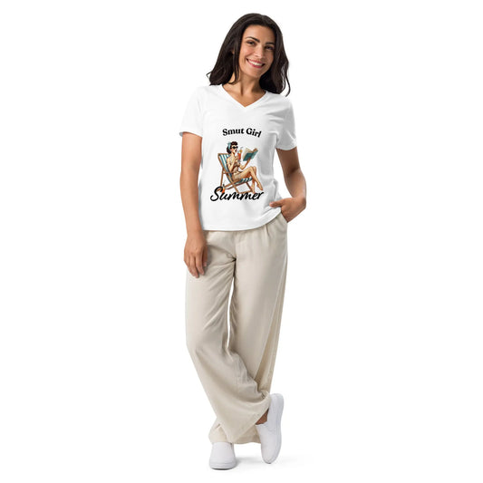 "Smut Girl Summer" Women’s relaxed v - neck t-shirt bookish goods - TBRaring
